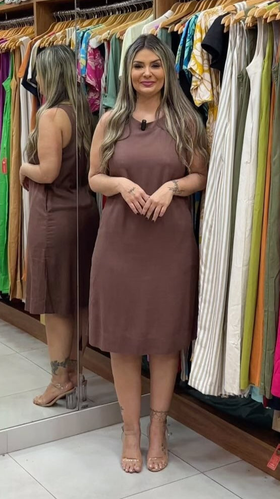 VESTIDO CAROL MIDI MARRON